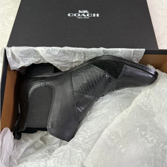 Coach Snake-Embossed q9125 Patchwork Black on Black Size 7B Chelsea Boot Leather - Picture 6 of 7